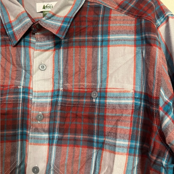 REI Co-op Large Flannel Shirt Mens Red Plaid Long Sleeve Wool Polyester Large L - Picture 3 of 4